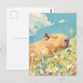 Napping Capybara in Colorful Wildflower Meadow Postkarte (Vorne/Hinten)