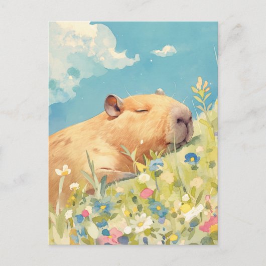 Napping Capybara in Colorful Wildflower Meadow Postkarte (Vorderseite)