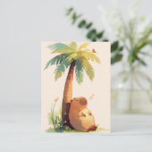 Napping Capybara Under Tropical Palm Tree Postkarte (Stehend Vorderseite)