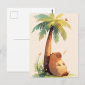 Napping Capybara Under Tropical Palm Tree Postkarte (Vorne/Hinten)