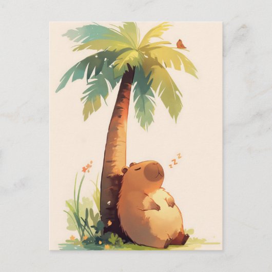 Napping Capybara Under Tropical Palm Tree Postkarte (Vorderseite)