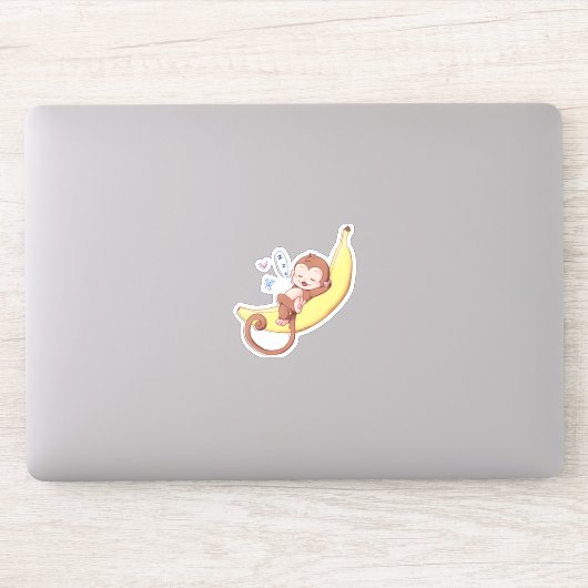Napping Monkey auf einer großen Banane - Stickers! Aufkleber (Computer)