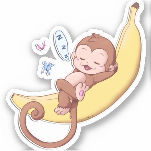 Napping Monkey auf einer großen Banane - Stickers! Aufkleber (Vorderseite)
