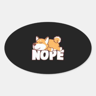 Napping shiba inu   lustiges nope faultierendes Ge Ovaler Aufkleber