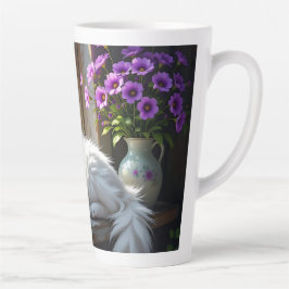 Napping White Cat and Purple Flowers Personalized Milchtasse
