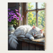 Napping White Cat and Purple Flowers Personalized Planer (Rückseite)