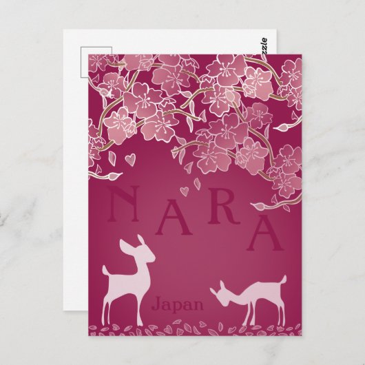Nara Japan Sakura Deer Illustriert Postkarte (Vorne/Hinten)