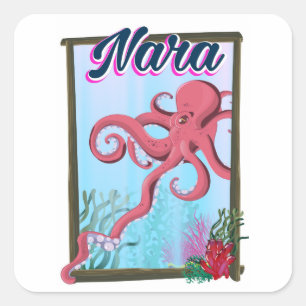Nara Japan Tintenfisch Reiseplakat Quadratischer Aufkleber