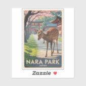 Nara Park Japan Deer Illustration Travel Art Retro Aufkleber (Blatt)