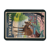 Nara Park Japan Deer Illustration Travel Art Retro Magnet (Horizontal)