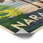 Nara Park Japan Deer Illustration Travel Art Retro Poster (Ecke)