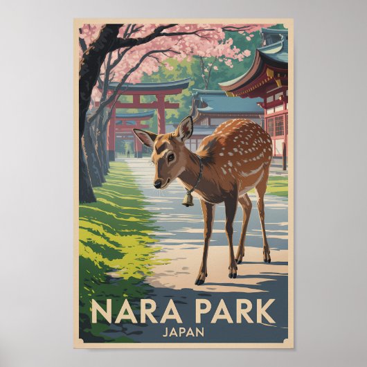 Nara Park Japan Deer Illustration Travel Art Retro Poster (Vorne)