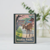 Nara Park Japan Deer Illustration Travel Art Retro Postkarte (Stehend Vorderseite)
