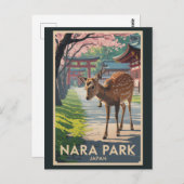 Nara Park Japan Deer Illustration Travel Art Retro Postkarte (Vorne/Hinten)
