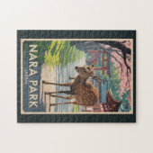 Nara Park Japan Deer Illustration Travel Art Retro Puzzle (Horizontal)