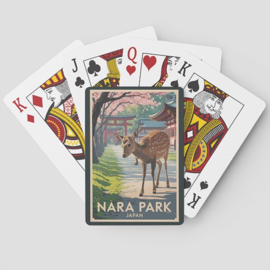 Nara Park Japan Deer Illustration Travel Art Retro Spielkarten (Rückseite)