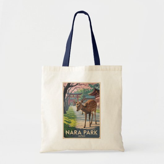Nara Park Japan Deer Illustration Travel Art Retro Tragetasche (Vorne)