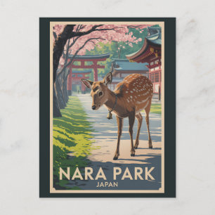 Nara Park Japan Hirsch Illustration Reise Kunst Re Postkarte