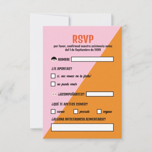 Naranja y Rosa Triangulo Comida Boda RSVP Karte (Vorderseite)