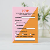 Naranja y Rosa Triangulo Comida Boda RSVP Karte (Stehend Vorderseite)
