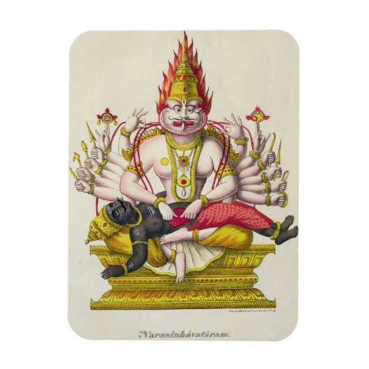 Narasimha, graviert von de Marlet (Farbe litho) Magnet (Vertikal)