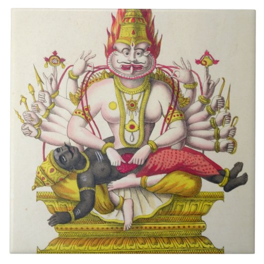 Narasimha, graviert von de Marlet (Farbelitho) Fliese (Vorderseite)