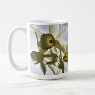 Narcissen die bloeien met een lente blauwe lucht  kaffeetasse
