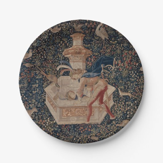 Narcissus at the Well, Medieval Tapestry Pappteller (Vorderseite)