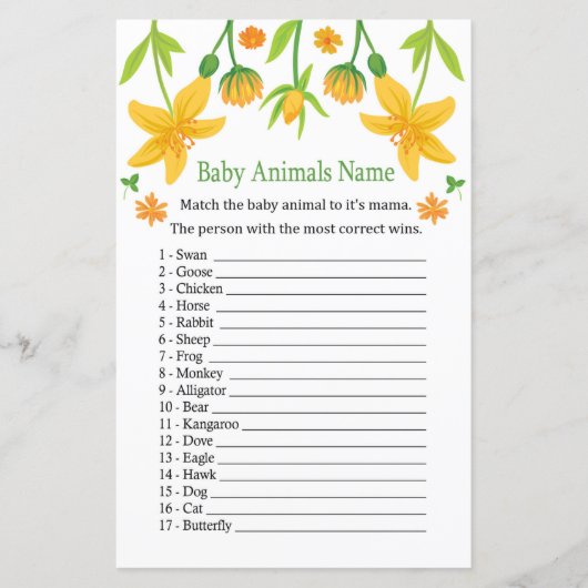 Narcissus Baby Animals Name Game (Vorderseite)