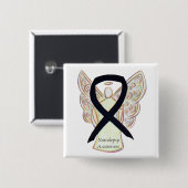 Narcolepsy Awareness Angel Black Ribbon Art Button (Vorne & Hinten)