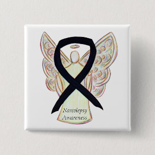 Narcolepsy Awareness Angel Black Ribbon Art Button