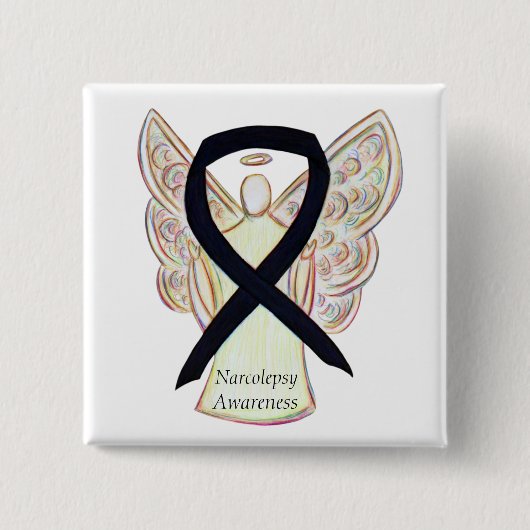 Narcolepsy Awareness Angel Black Ribbon Art Button (Vorderseite)
