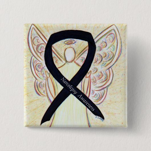 Narcolepsy Awareness Angel Black Ribbon Art Button (Vorderseite)