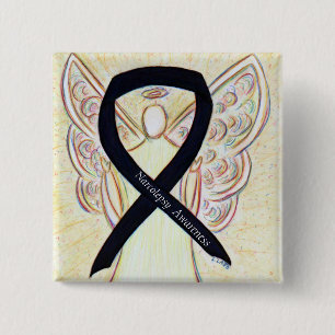 Narcolepsy Awareness Angel Black Ribbon Art Button