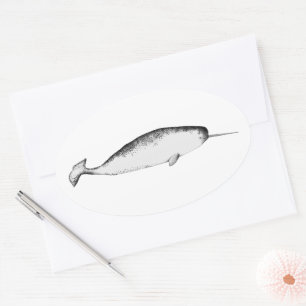 Narhwal Unicorn Sea Illustration Whale Lover Ovaler Aufkleber