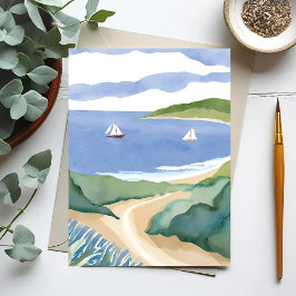 Narragansett Bay | Sailboat Coastal RI Watercolor Postkarte