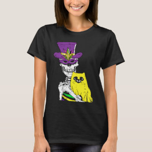 Narrenhut Skelett Katze Mardi Gras Knochen Karneva T-Shirt