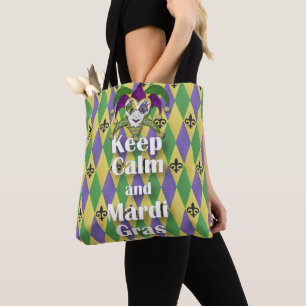 Narrensmaske Bleib ruhig und Mardi Gras Tasche