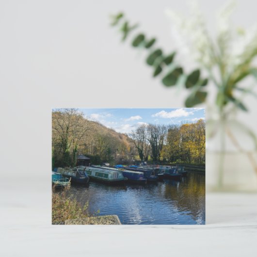 Narrowboats Moored at Salterhebble Basin Postkarte (Stehend Vorderseite)