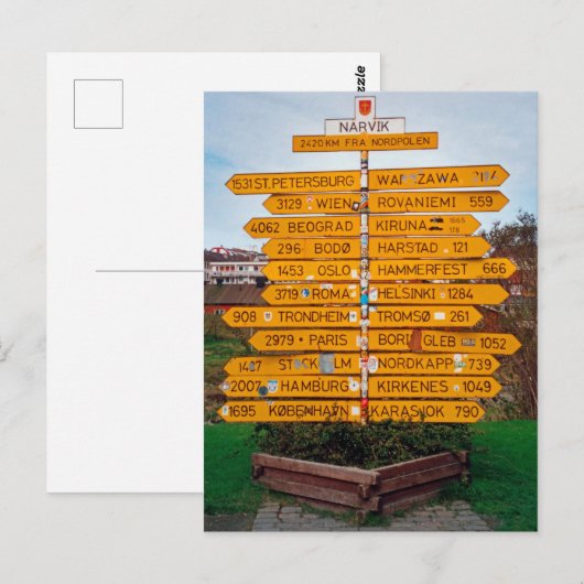 Narvik Wegweiser Postkarte (Vorne/Hinten)