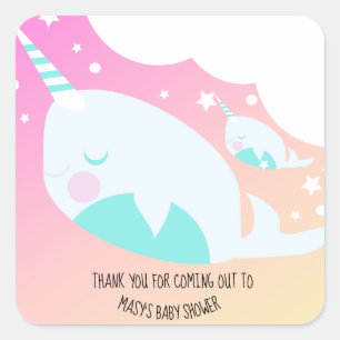 Narwal Ombre Baby Shower Danke  Quadratischer Aufkleber