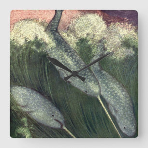 Narwalen, Vintage Meeresleben Wale Ozean Tiere Quadratische Wanduhr