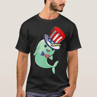 Narwhal American Flag Hat Patriotic 4. Juli Ts T-Shirt