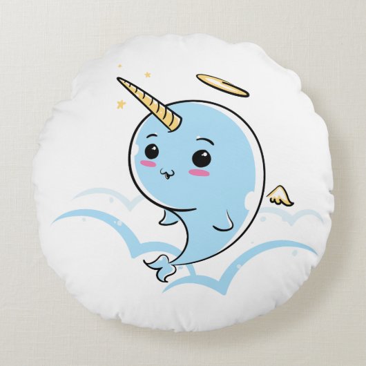 Narwhal Angel Süsse Rundes Kissen (Vorderseite)
