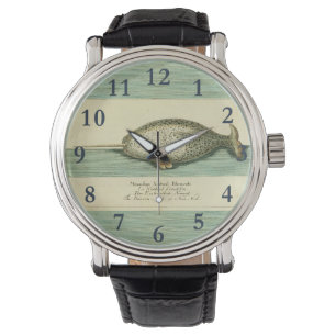 Narwhal Antique Whale Aquarellmalerei Armbanduhr