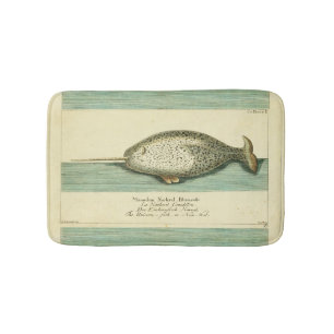 Narwhal Antique Whale Aquarellmalerei Badematte
