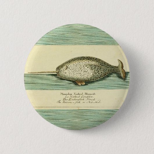Narwhal Antique Whale Aquarellmalerei Button (Vorderseite)