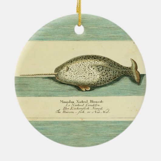 Narwhal Antique Whale Aquarellmalerei Keramik Ornament (Hinten)