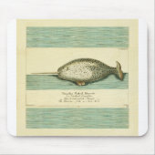 Narwhal Antique Whale Aquarellmalerei Mousepad (Vorne)