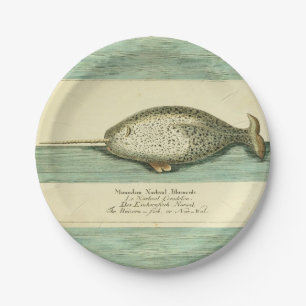 Narwhal Antique Whale Aquarellmalerei Pappteller